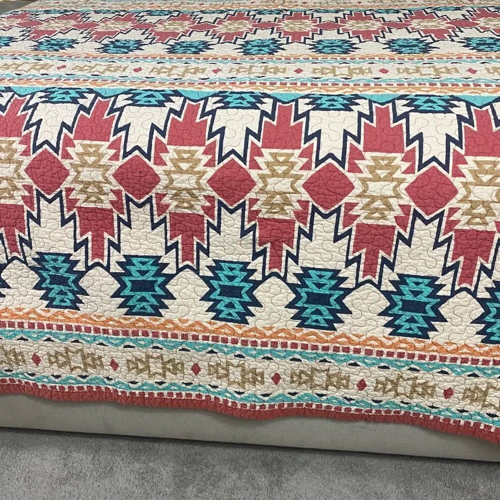 HIEnd Accent bedspread/quilt Southwestern Aztec Vtg Queen
